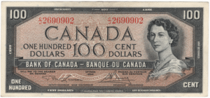 1954 Canada 100 Dollars CJ Prefix Lawson/Bouey EF