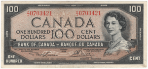 1954 Canada 100 Dollars CJ Prefix Lawson/Bouey EF
