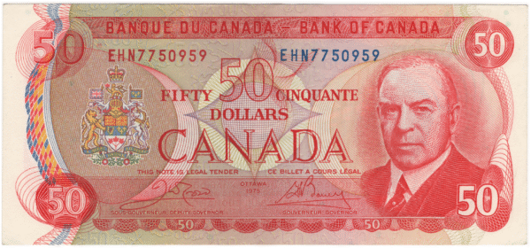 1975 AU 50 Dollars Canada EHN Prefix Crow/Bouey
