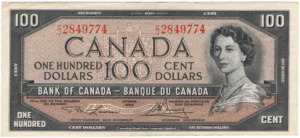 1954 Canada 100 Dollars CJ Prefix Lawson/Bouey EF