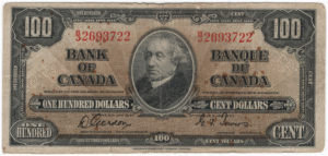 1937 Fine Bank of Canada 100 Dollars BJ Prefix Gordon/Towers