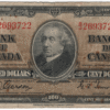 1937 Fine Bank of Canada 100 Dollars BJ Prefix Gordon/Towers