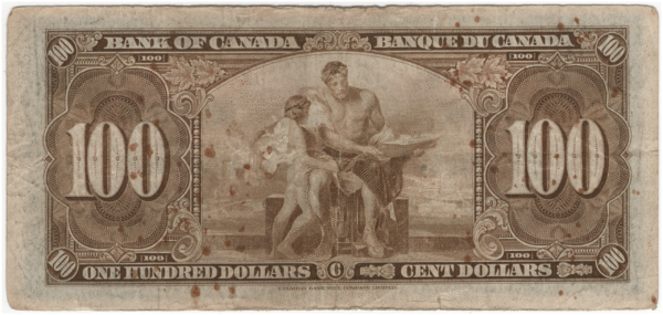 1937 Fine Bank of Canada 100 Dollars BJ Prefix Gordon/Towers