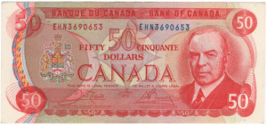 1975 AU 50 Dollars Canada EHN Prefix Crow/Bouey