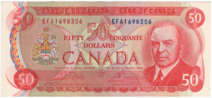 1975 EF 50 Dollars Canada EFA Prefix Crow/Bouey