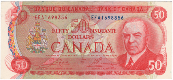 1975 EF 50 Dollars Canada EFA Prefix Crow/Bouey