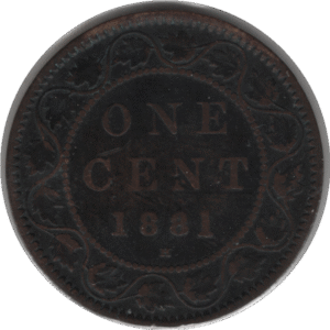 1881H Canada 1 Cent Coin Pointed Tip/Truncation (KM#7 Schön#5)