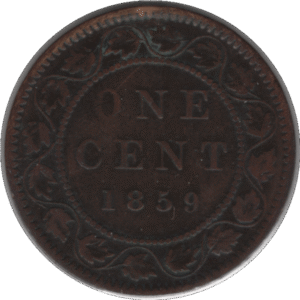 1859 Narrow 9 Canada 1 Cent Coin (KM#1 Kahnt/Schön#1)