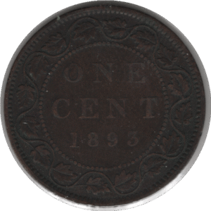 '1893 Canada 1 Cent Coin Even Date (3 Centered Between ''N'' and ''T'') (KM#7 Schön#5)'