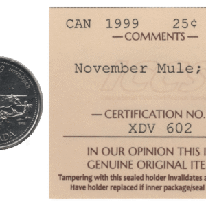 Canada 1999 November Mule 25 Cents ICCS MS65 NBU (Ch#RC-631 KM#352 Schön#333)