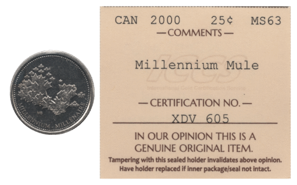 Canada 2000 Millennium Medal/25 Cents Mule ICCS MS63