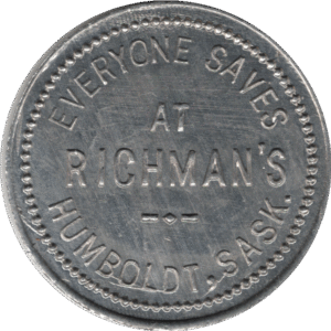 'ND 1938 ''Everyone Saves at Richman''s'' Humboldt Sask. 25c Token Mintage:100 #2265F'