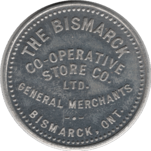 'C.1920s ''The Bismarck Co-op Store'' Bismarck ONT. 50 Cent Token.'