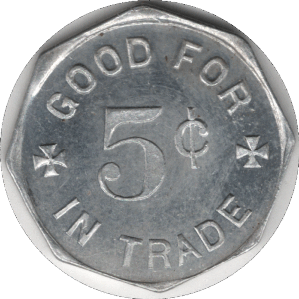 C.1922 W.S. Murray General Merchant Drumbo ONT. 5 Cent Token. High Grade.