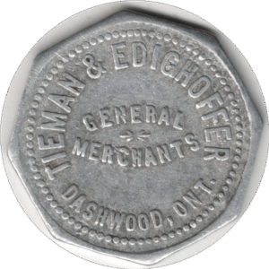 C.1910s/20s Tieman & Edighoffer General Merchants Dashwood ONT. 25 Cent Token