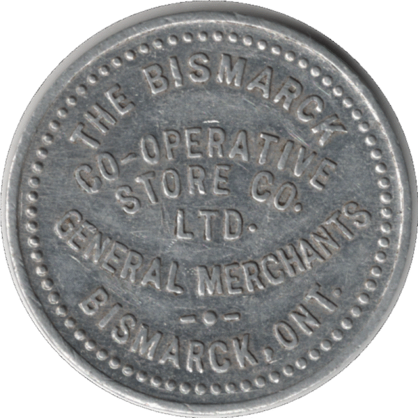 'C.1920s ''The Bismarck Co-op Store'' Bismarck ONT. 10 Cent Token.'