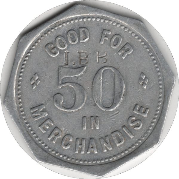 'C.1910s J. Armstrong & Co. Importer & Gen''l Merchant Inwood ONT. 50C Token C/S ''I.B.B'''