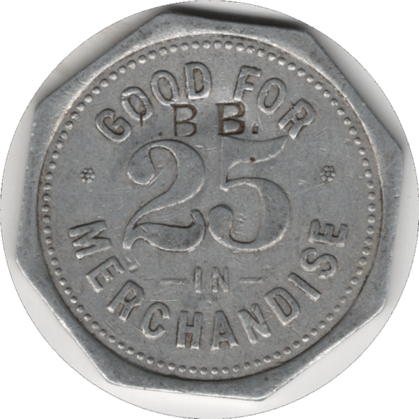 'C.1910s J. Armstrong & Co. Importer & Gen''l Merchant Inwood ONT. 25C Token C/S ''I.B.B'''