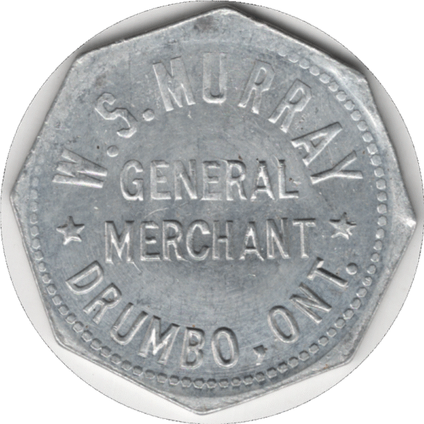 C.1922 W.S. Murray General Merchant Drumbo ONT. 25 Cent Token. Flashy High Grade.