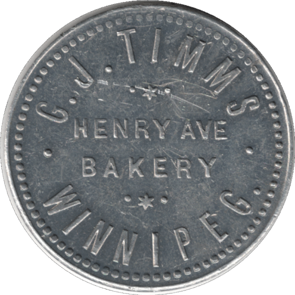 C.1910 G.J. Timms Henry Ave. Bakery Winnipeg Man. G/F 1 Loaf of Bread Token