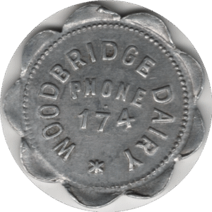 C.1920s Woodbridge Dairy Woodbridge ONT. G/F 1 Quart Milk Token