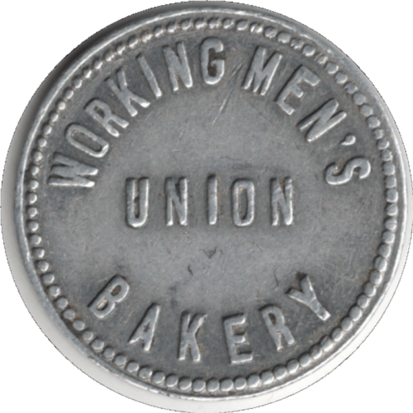 '1930 Workingmen''s Union Bakery Winnipeg MAN. ''2 Loaves'' Small Aluminum Token'