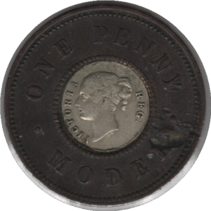 'C.1844 Joseph Moore One Penny Model Pattern Token Nose to ''R'' Rogers#203'