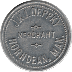 'C.1920s ''J.K. Loeppky Merchant'' Horndean Manitoba G/F 25 Cents Token'