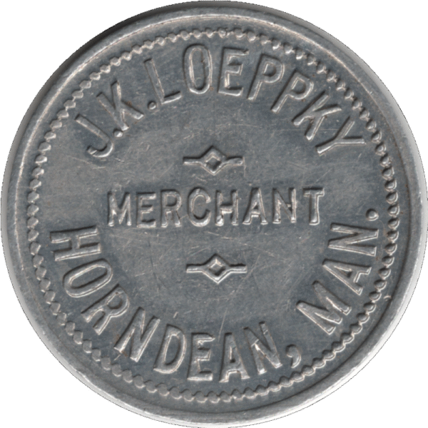 'C.1920s ''J.K. Loeppky Merchant'' Horndean Manitoba G/F 25 Cents Token'
