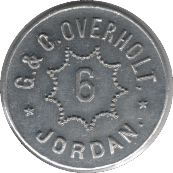 C. 1910 G. & C Overholt Jordan ONT. (Canners/Pickers) 6 Cent Merchant Token