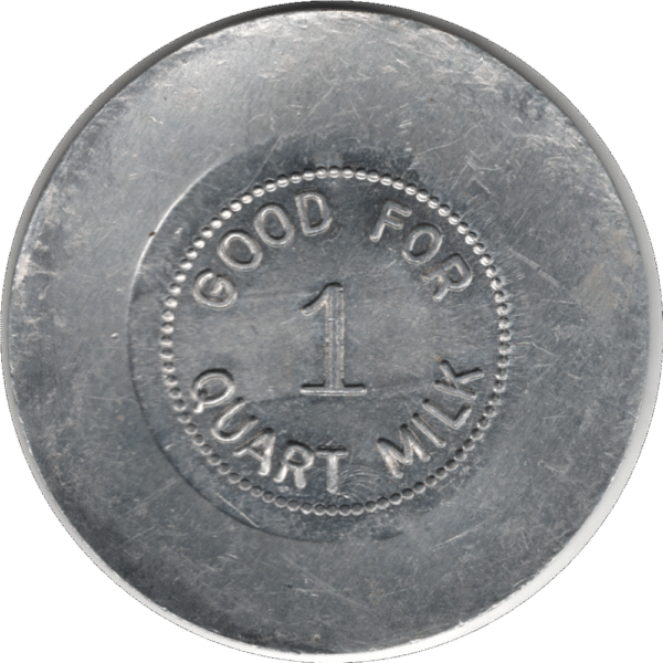C.1950s Grand Falls Dairy (Grand Falls N.B.) 1 Quart Milk Token Jumbo Flan