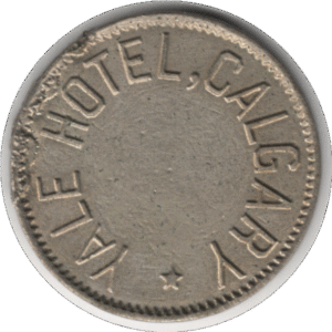 'Early 1900s Alberta ''Yale Hotel Calgary'' Hotel & Saloon Token White Metal'