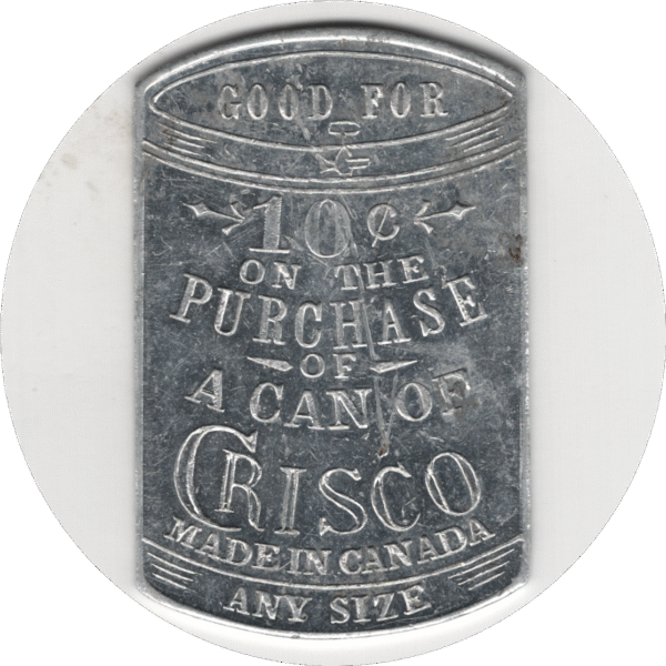 'Canada 1920s ''10 Cents on the Purchase of a Can of Crisco'' Can Shaped Token'