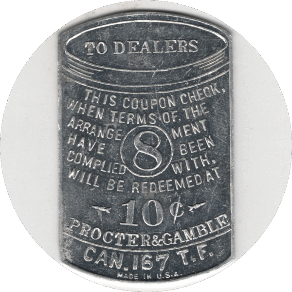 'Canada 1920s ''10 Cents on the Purchase of a Can of Crisco'' Can Shaped Token'