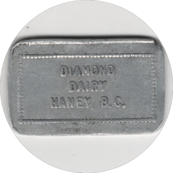 C.1940 Diamond Dairy Haney B.C. Good for 1 Quart Standard Rectangular Token.