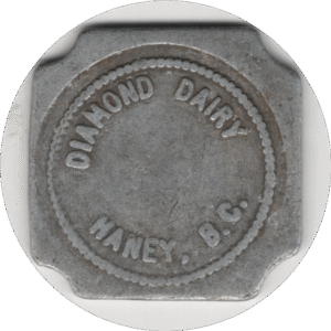C.1940 Diamond Dairy Haney B.C. Good for 1 Pint Jersey Trimmed Square Token.