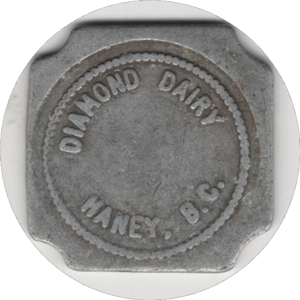 C.1940 Diamond Dairy Haney B.C. Good for 1 Pint Jersey Trimmed Square Token.
