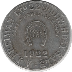 1922 A.J. Freiman Ltd (Ottawa ONT.) 22nd Birthday Sale Good Luck Token