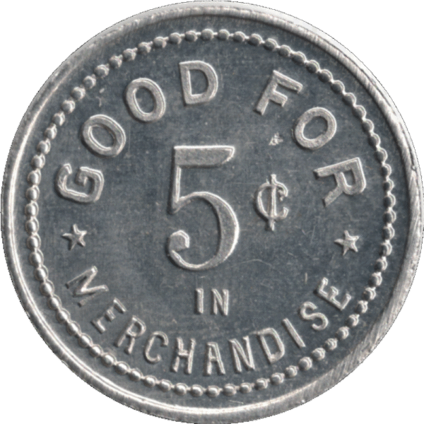 1914 S. Moulton General Store Delisle Sask. 5 Cent Token (#1100h)
