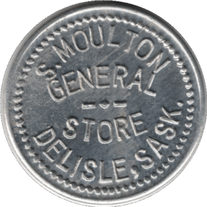 1914 S. Moulton General Store Delisle Sask. 5 Cent Token (#1100h)