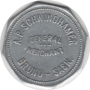 1936-45 A.P. Schwinghamer General Merchant Bruno Sask. S1.00 Token (#838d)