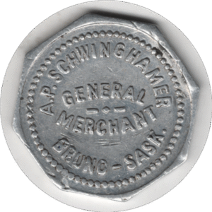 1936-45 A.P. Schwinghamer General Merchant Bruno Sask. 10 Cent Token (#838g)