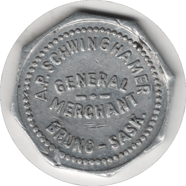 1936-45 A.P. Schwinghamer General Merchant Bruno Sask. 10 Cent Token (#838g)