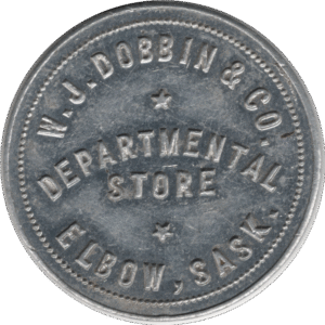 1911 W.J. Dobbin & Co. Departmental Store Elbow Sask. "50c in Trade" Token #1400e