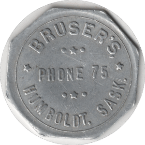 '1923 Bruser''s General Store Humboldt Sask. 50 Cent Token 2nd Issue. #2251e'