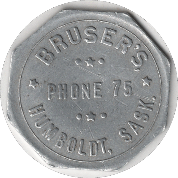 '1923 Bruser''s General Store Humboldt Sask. 50 Cent Token 2nd Issue. #2251e'