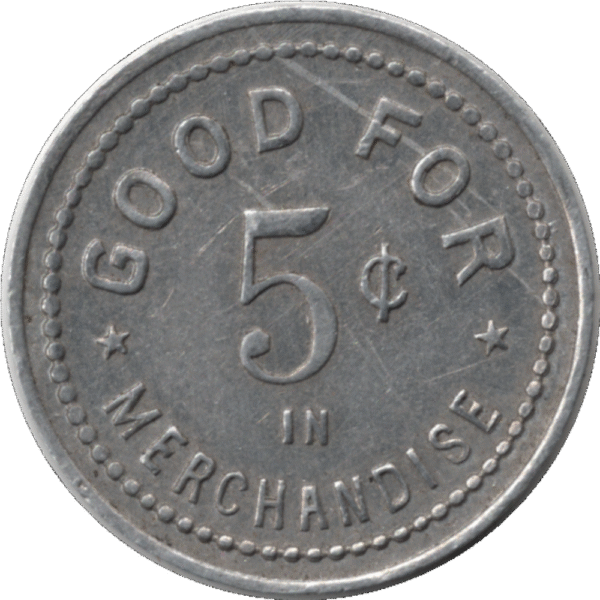 1910 C. Bruser General Merchant Humboldt Sask. 5 Cent Token #2250h