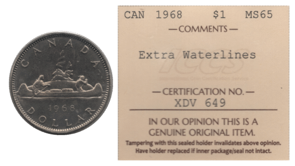 Canada 1968 "Extra Waterlines" Dollar ICCS MS65 (Ch#RC-900a Schön#66.1)